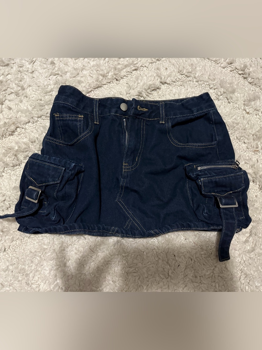 Fashion Nova Dark Blue Denim Cargo Mini Skirt